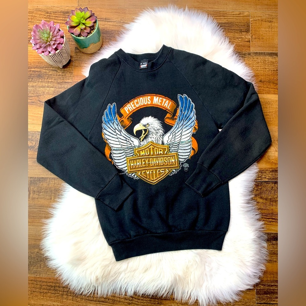 Vintage 80 Harley Davidson Precious Metal Eagle Sweatshirt Screen Stars Fun Wear